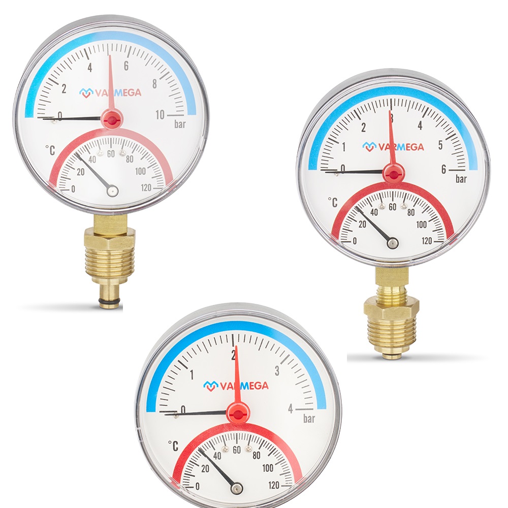 Термоманометр радиальныи Varmega НР с отсекающим клапаном